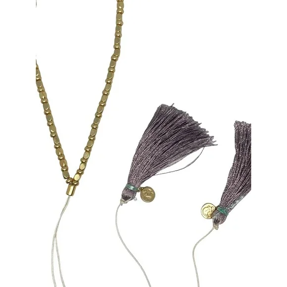 Fairy Whimsy necklace choker Gold tone beads purple tassel accent bolo style - Picture 6 of 9